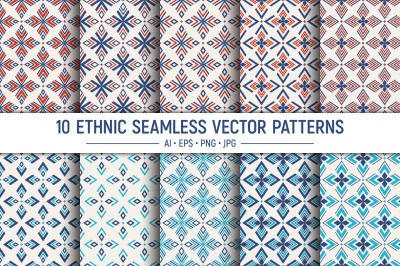 10 seamless geometric ethnic vector patterns