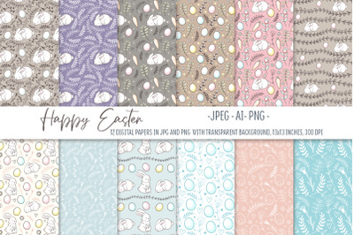 Happy Easter. Easter digital paper set. Seamless pattern