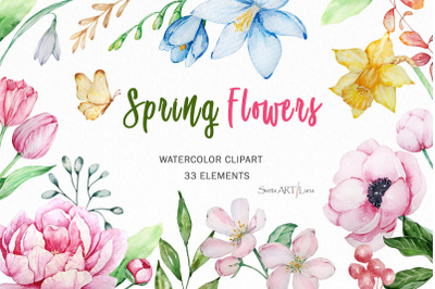 Watercolor Spring flowers clipart