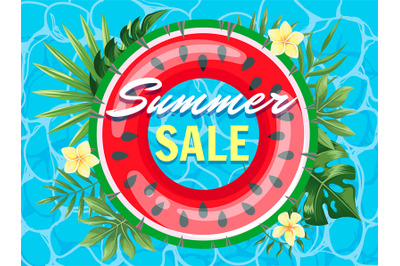 Poster summer sale with watermelon inflatable ring