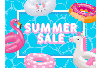 Discount season, summer sale, inflatable rings and toys