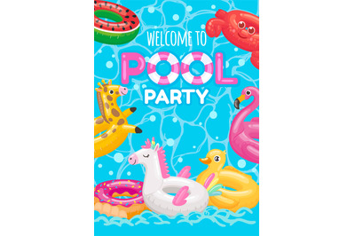 Welcome to pool party with inflatable rings toys