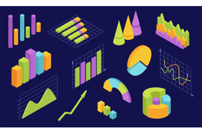 Isometric graphs. Statistic charts for business. 3d infographic diagra