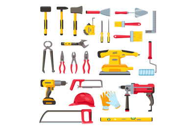 Construction toolkit. Home renovation and repair tools, spanner, trowe