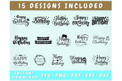 Happy Birthday SVG Bundle - 15 Designs, Birthday Cake Topper SVG