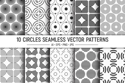 10 seamless geometric circles vector patterns.