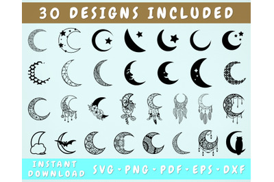 30 Moon SVG Bundle, Crescent Svg, Cricut Cut Files