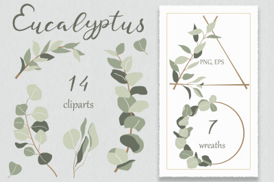 Eucalyptus clipart. Eucalyptus wreaths. Wedding greenery clipart.