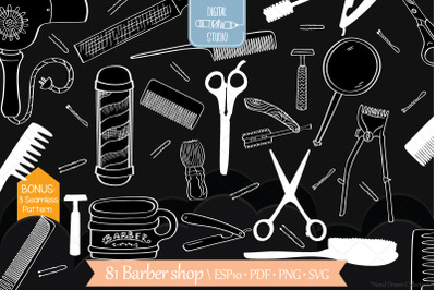 White Barber Shop | Vintage Beauty salon | Hairdresser Doodles