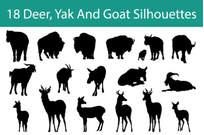 Deer, Yak And Goats Silhouette Set