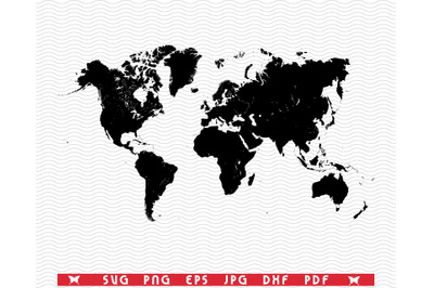 SVG World Map, Black silhouettes digital clipart