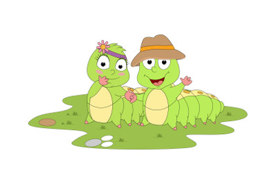 couple of caterpillar cartoon fall in love