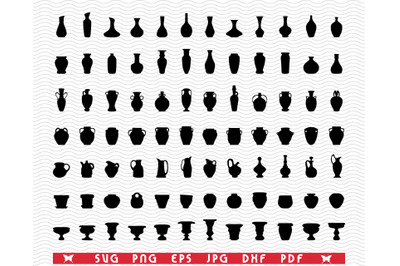 SVG Pottery&2C; Vases&2C; Black silhouettes digital clipart