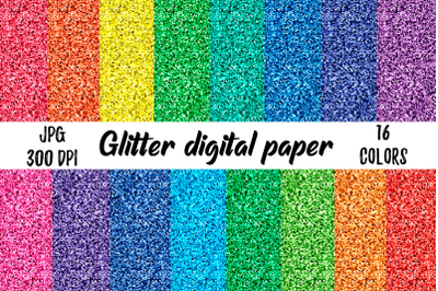 Glitter digital paper 16 rainbow colors glitter paper pack printable s