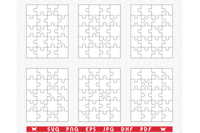 SVG Six White Puzzles, Separate Pieces digital clipart