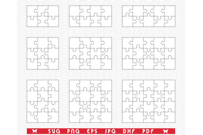 SVG Nine White Puzzles, Separate Pieces digital clipart