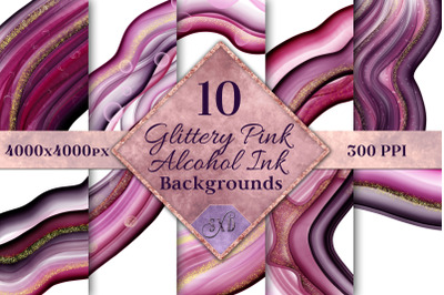 Glittery Pink Alcohol Ink Backgrounds - 10 Image Set