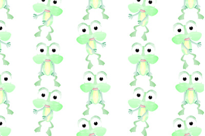 cute frog in watercolor pattern