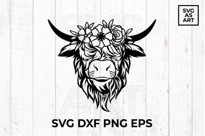Floral Highland Cow SVG Cut File