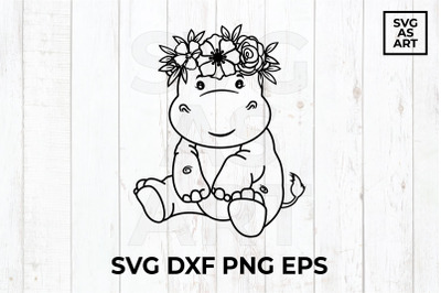 Floral Hippo SVG Cut File
