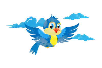 cute flying bird cartoon in watercolor