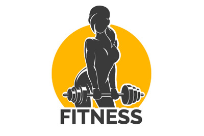 Fitness Emblem presenting Training Girl with Barbell