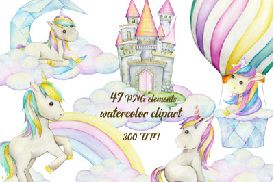 Watercolor Unicorn, Whimsical Clipart, Unicorn Planner, Rainbow Unicor