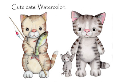 Cute cats. Watercolor.