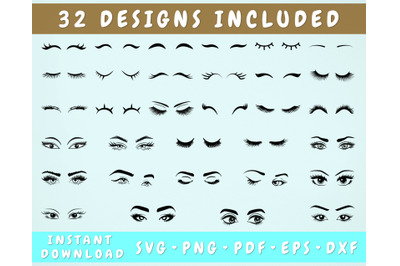 32 Eyelashes SVG Bundles, Eyes SVG, Eyelashes Cut Files