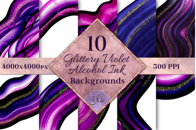 Glittery Violet Alcohol Ink Backgrounds - 10 Image Set