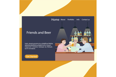 Friends and beer landing page pub. Illustration beer party