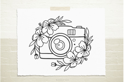 Camera with flowers svg cut file