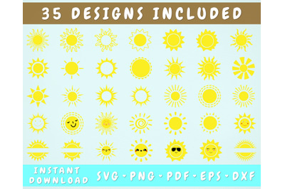 35 Sun SVG Bundle, Smiling Sun SVG, Sun Cut Files