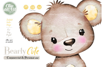 Yellow Baby Bear with Bow Png, vector, watercolor clip art