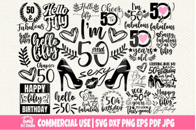 50th Birthday SVG Bundle, Fifty Svg, Hello 50 Svg