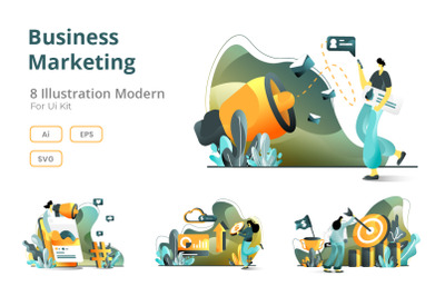 Business Online Marketing set flat illustration