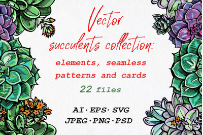 Succulents, patterns and cards | AI EPS SVG JPEG PNG PSD