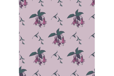 Hand drawn bloom fuchsia flowers, engraving floral seamless pattern ab
