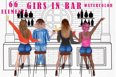 Girls in Cocktail bar clipart Bar chairs Bar scene Best Friend clipart