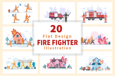 20 Group of Firefighters Illustration