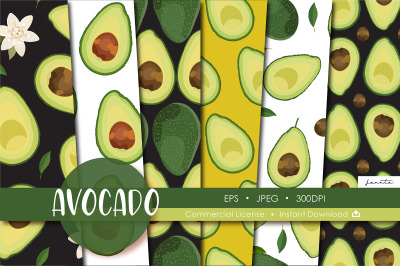 Avocado Seamless Pattern Fruit Background