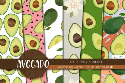 Avocado Seamless Pattern Fruit Background