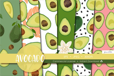 Avocado Seamless Pattern Fruit Background