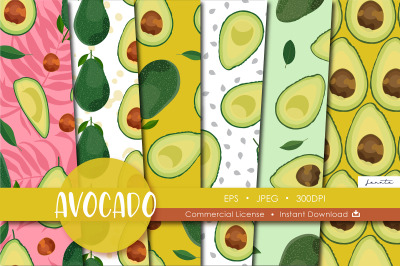 Avocado Seamless Pattern Fruit Background