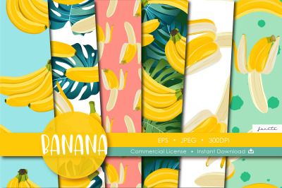 Banana Seamless Pattern Fruit Background