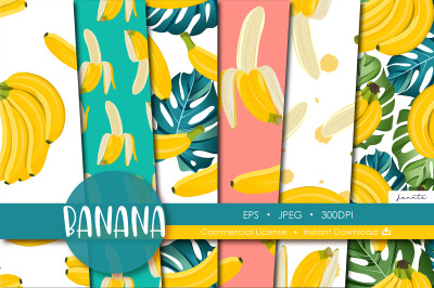 Banana Seamless Pattern Fruit Background