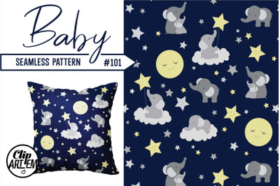 Baby Elephant Navy Gray Seamless Pattern