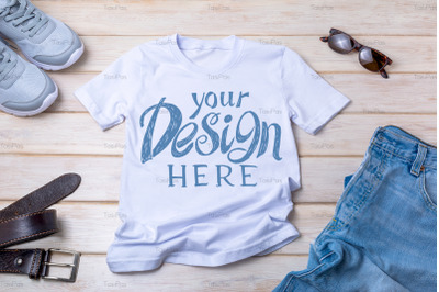 Mens T-shirt mockup with jeans, and belt