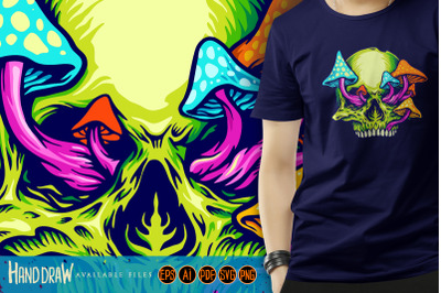 Trippy Mushroom Skull Logo Illustrations