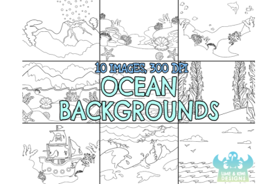 Black and White Ocean Backgrounds Clipart - Lime and Kiwi Designs